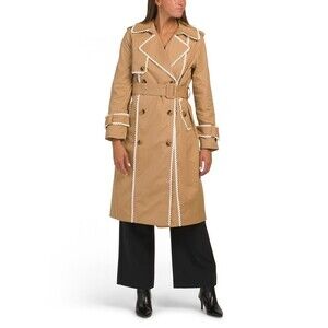 NWT 7 For All Mankind Belted Trench Coat L White trim Lined Avec les Filles